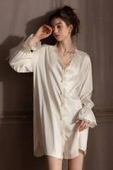 Silk nightshirts for women, lightweight and breathable pieces designed for relaxed comfort and gentle coverage. Soft, flowing silhouettes create a calm, private sanctuary for unwinding and restful moments at home.
