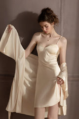 Silk mini slips for women, delicate and lightweight pieces designed with a soft, graceful drape. These fluid silhouettes enhance a sense of intimacy and ease, perfect for private moments and effortless elegance.