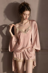 Silk sleeveless pajama sets for women, airy and weightless designs that offer freedom of movement and cooling comfort. Smooth, flowing silhouettes create a serene at-home experience for rest and relaxation.