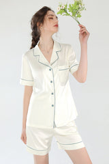 Short Sleeve Button Down Silk Pajama Shorts Set
