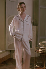 White Tailored Edge Silk Pajamas