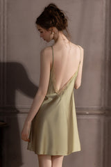 Olive Backless Silk Slip Nightdress