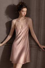 Pink Backless Silk Slip Nightdress
