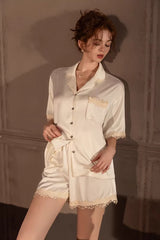 White Vintage Shell Lace Silk Set