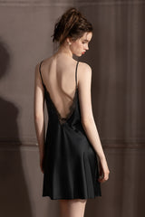 Black Backless Silk Slip Nightdress