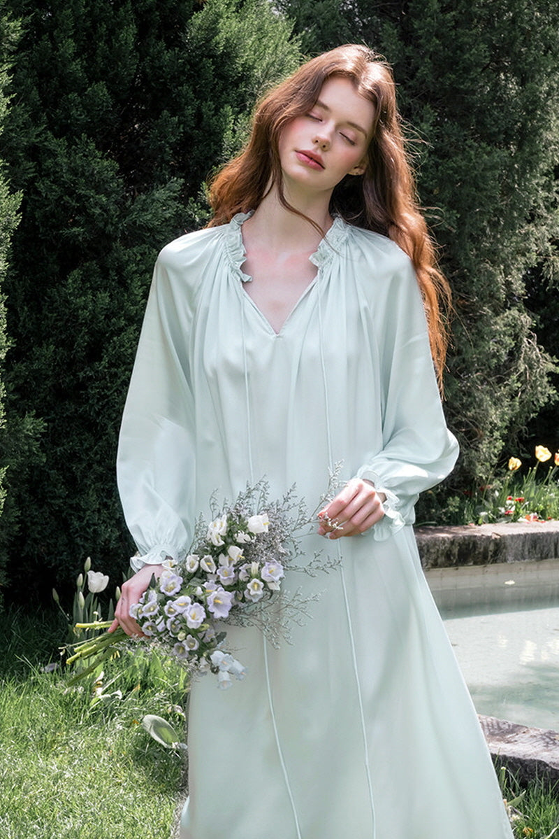 Mint Bohemian Smocked Silk Nightdress