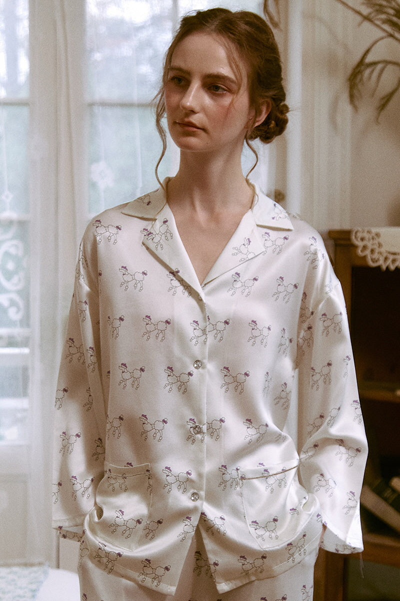 Long Sleeve Poodle Silk Pajama Set