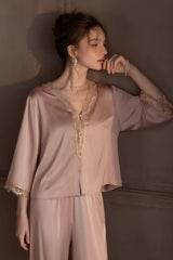 Pink V-Neck Enchanted Lace Silk Set