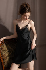 Black Backless Silk Slip Nightdress
