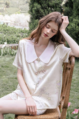 Silk Angel Print Short Pajama Set