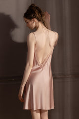 Pink Backless Silk Slip Nightdress