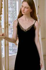 Lace-Trimmed Silk Cami Slip Dress
