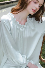 Silk Balloon Sleeve Button-Down Nightwear