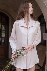 Red Piping Silk Shirt Nightdress