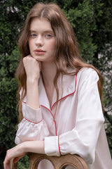Red Piping Silk Shirt Nightdress