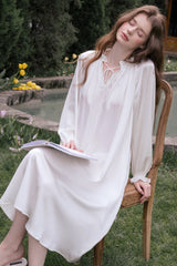 White Bohemian Smocked Silk Nightdress
