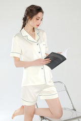 Short Sleeve Button Down Silk Pajama Shorts Set