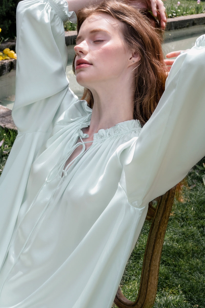 Mint Bohemian Smocked Silk Nightdress