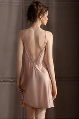 Pink Backless Silk Slip Nightdress