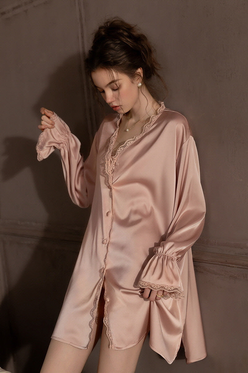 Pink Silk Lace Nightshirt