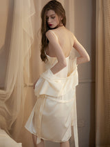 White Fluid Cowl Silk Slip & Robe Set