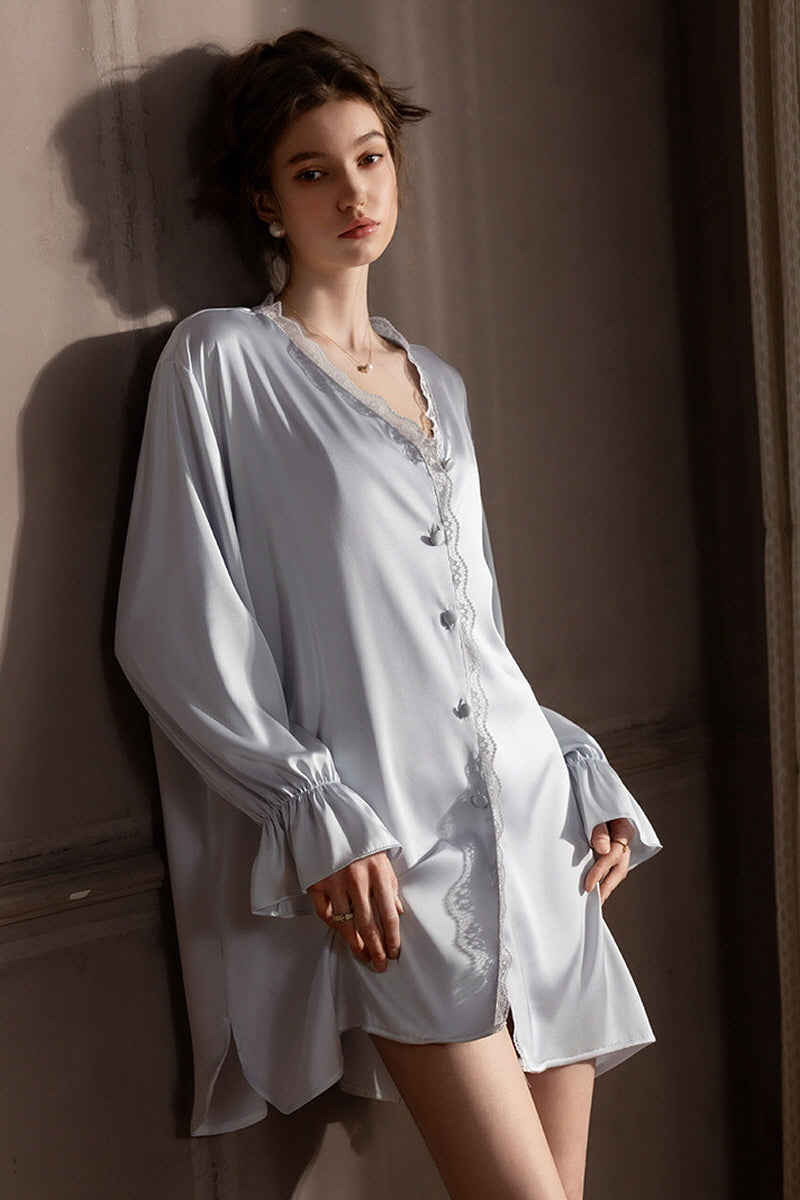 LUME Blue Silk Lace Nightshirt