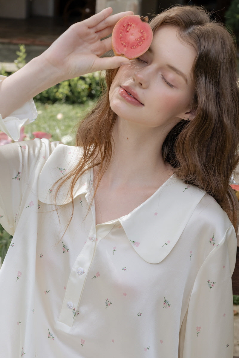 Floral Silk Peter Pan Collar Nightdress