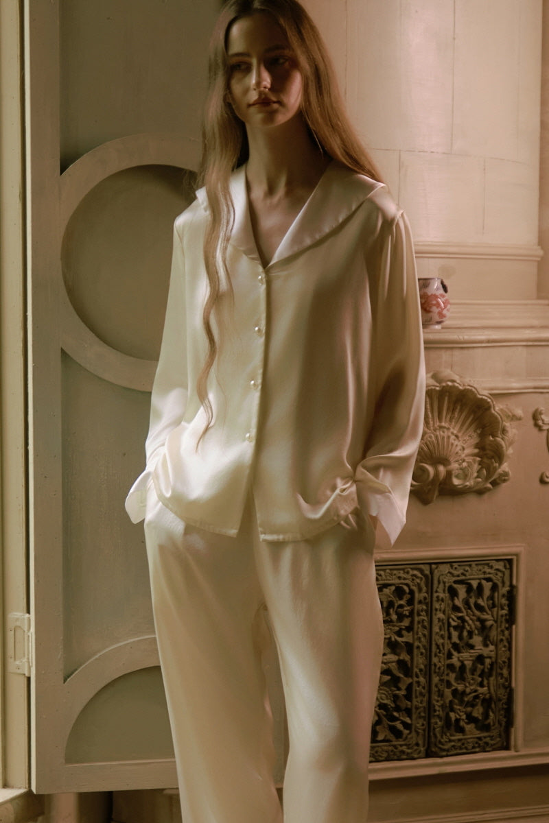 Sailor Collar Silk Pajama Set