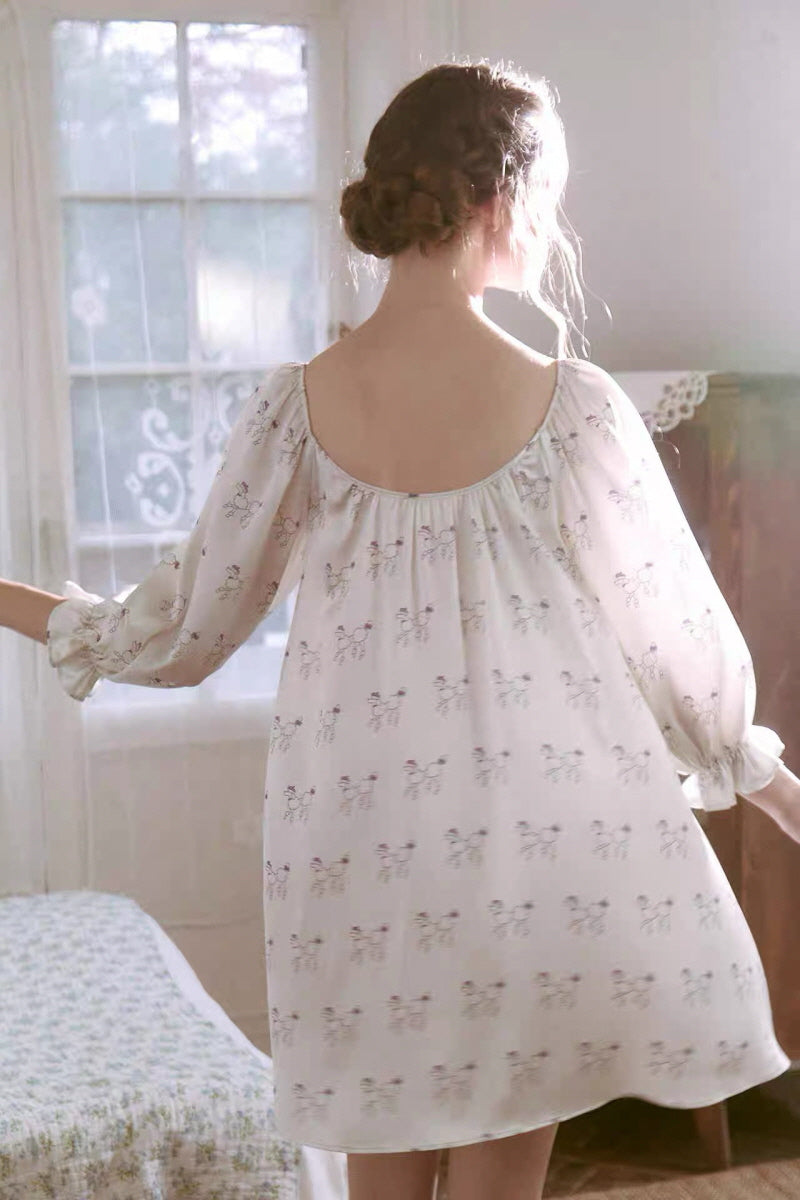 Poodle Print Silk Mini Nightdress