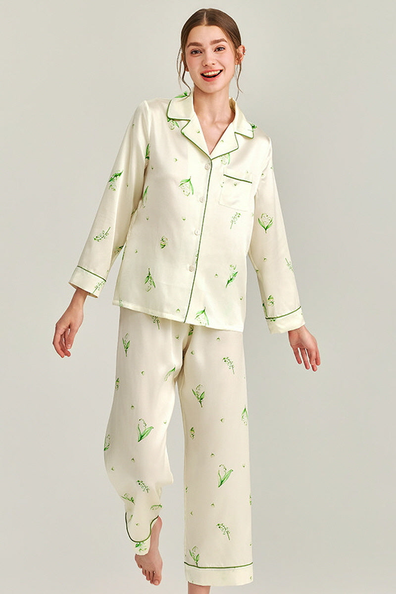 Lily of the Valley Printed Silk Pajama Set
