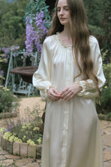 Yellow Shirred Neck Silk Maxi Sleep Dress