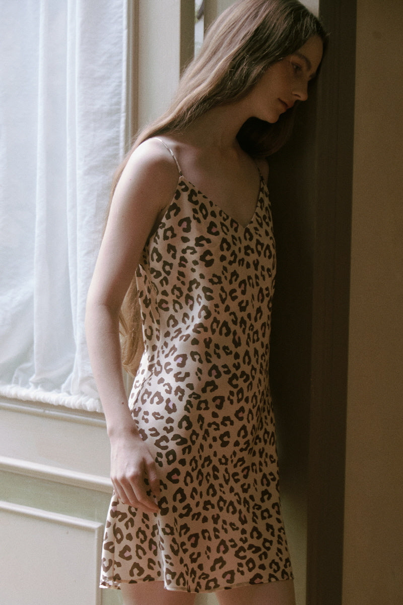 Leopard Print Silk Mini Slip Dress
