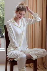 White Classic Button Down Silk Pajama Set