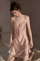 Pink Backless Silk Slip Nightdress