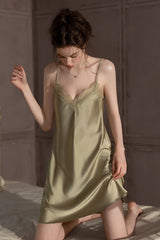 Olive Backless Silk Slip Nightdress