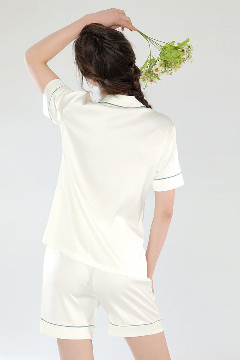 Short Sleeve Button Down Silk Pajama Shorts Set
