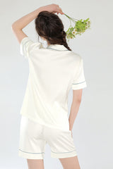 Short Sleeve Button Down Silk Pajama Shorts Set