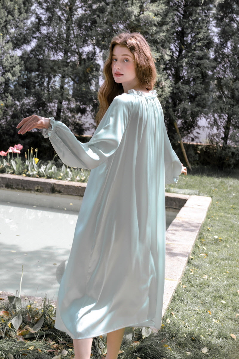 Silk Balloon Sleeve Button-Down Nightwear
