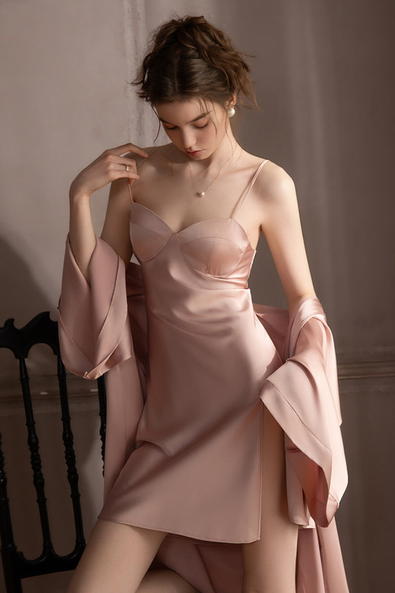 Pink Goddess Bustier Slip & Robe Set