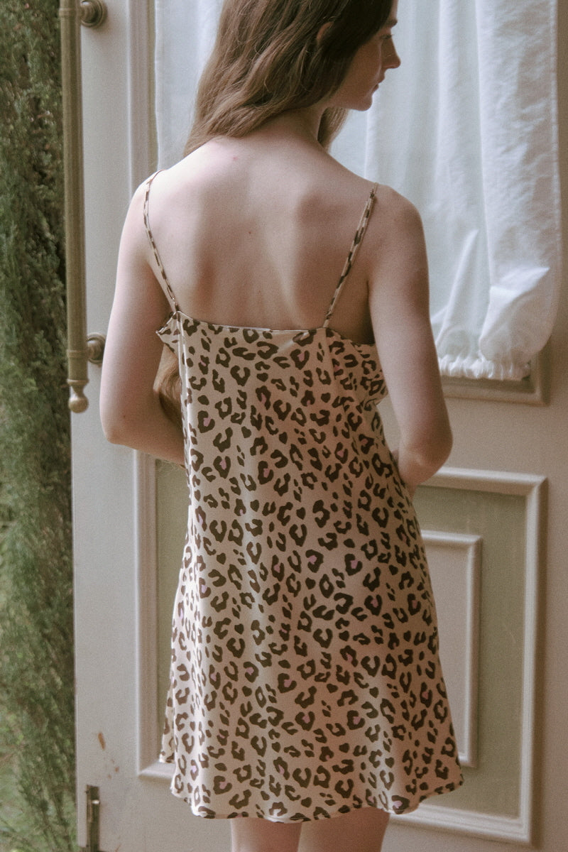 Leopard Print Silk Mini Slip Dress