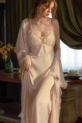 Ethereal Lace Silk Slip & Robe Set