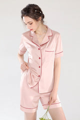 Short Sleeve Button Down Silk Pajama Shorts Set