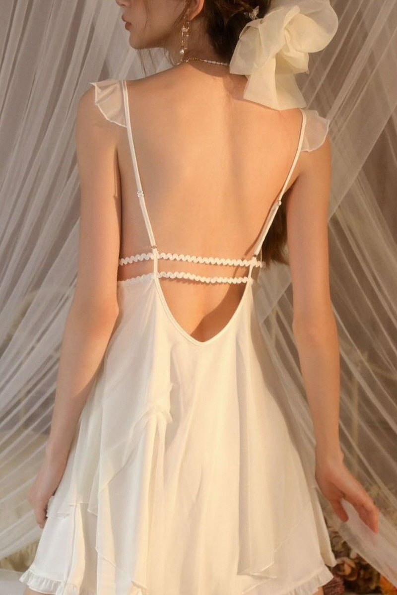 White Angelic Embroidery Silk Slip & Robe Set