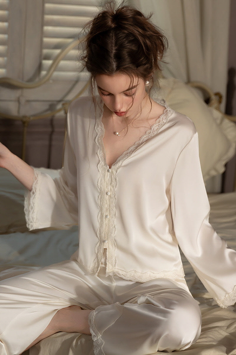 Classic Romantic Lace Silk Pajama Set