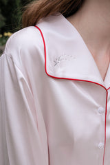 Red Piping Silk Shirt Nightdress