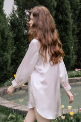 Red Piping Silk Shirt Nightdress