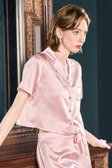 Cropped Silk Satin Pajama Set