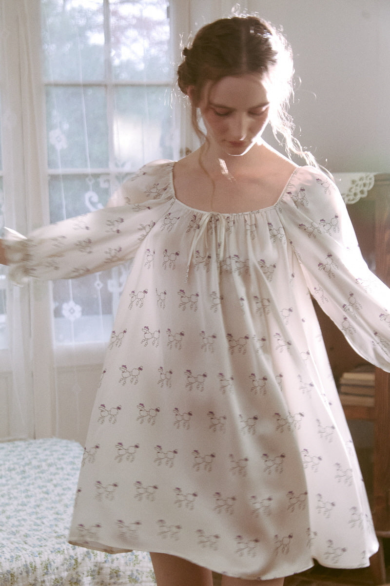 Poodle Print Silk Mini Nightdress