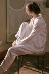 White Tailored Edge Silk Pajamas