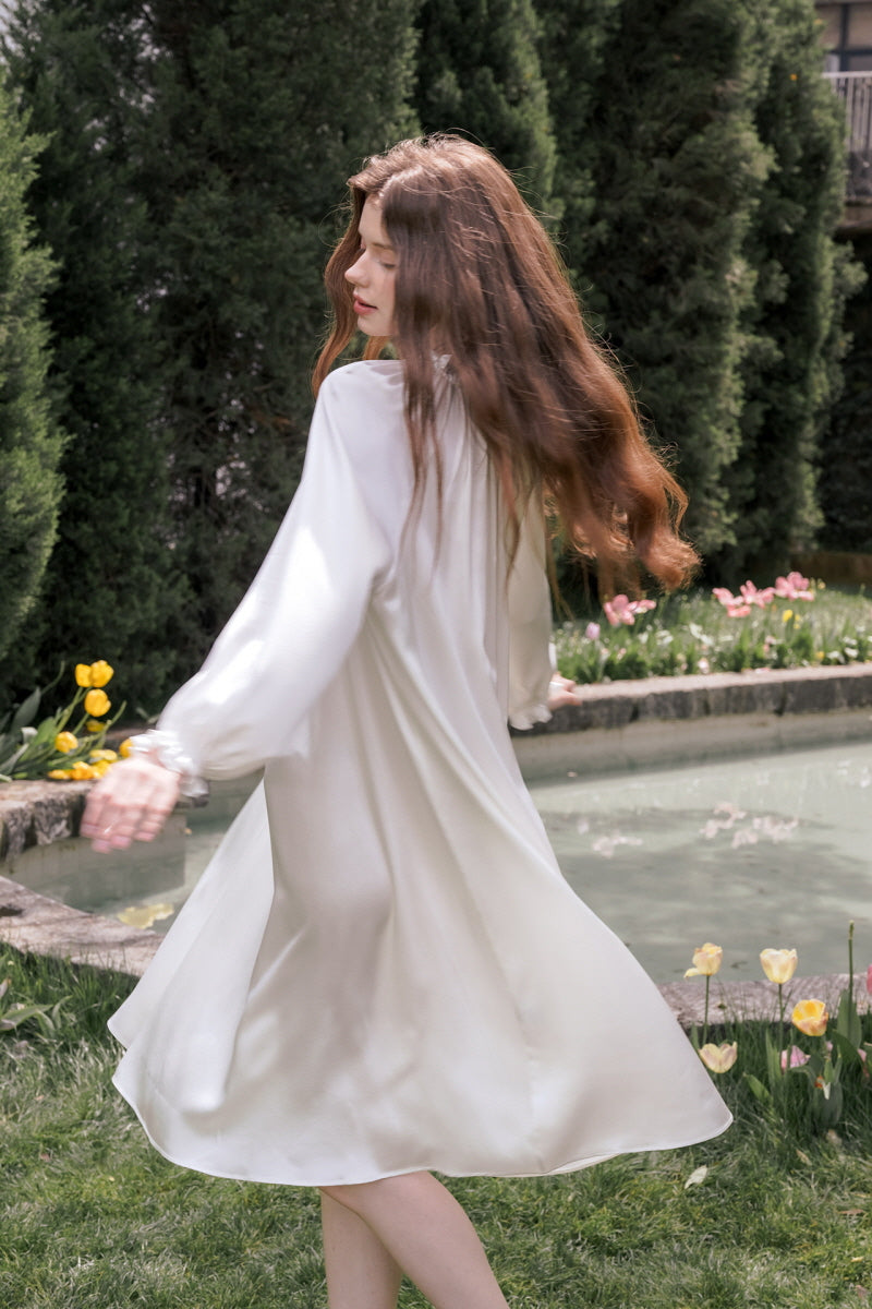 White Bohemian Smocked Silk Nightdress